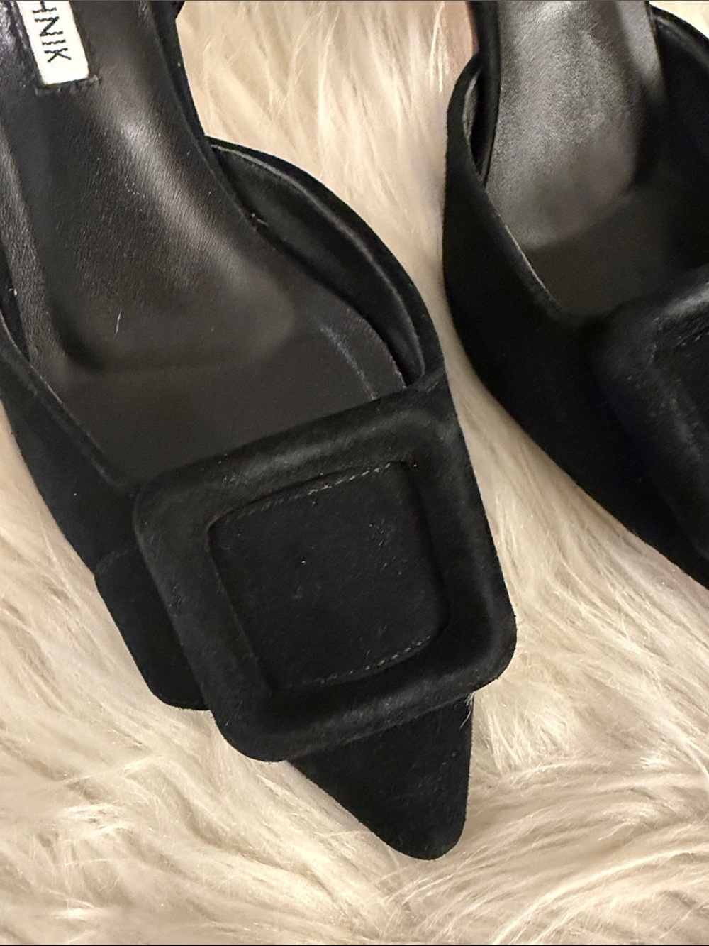 Manolo Blahnik Maysli Black Suede Buckle Slingbacks - Picture 5 of 11